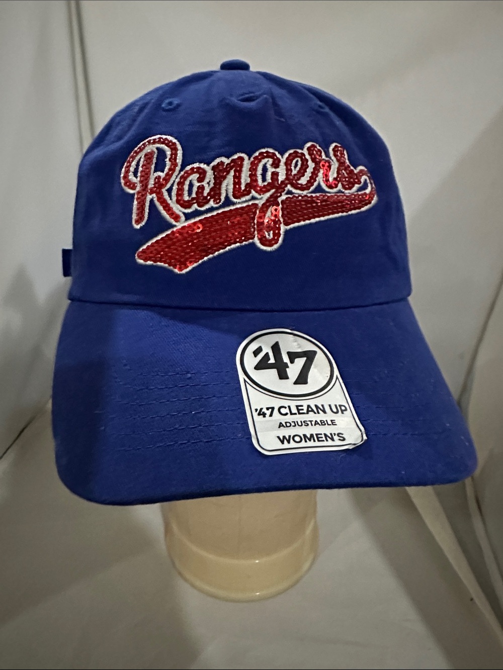 '47 Women's Rangers Sequin Script Hat - Royal Blue with Red